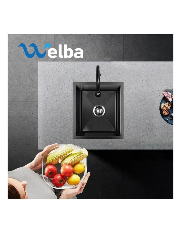 Welba Kitchen Sink 44X38CM Stainless Steel Single Bowl Basin With Waste Black image 7