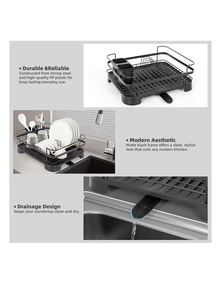 Steel Frame Dish Drying Rack Durable Steel Frame, Removable Utensil Holder, Compact Size image 5