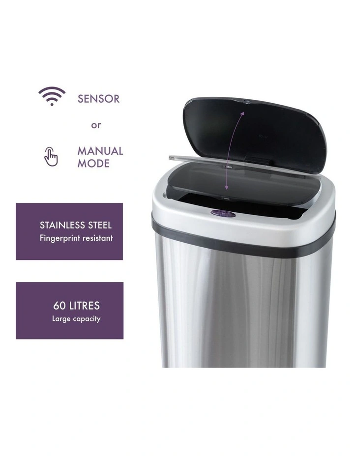 60L Stainless Steel Motion Sensor Rubbish Bin image 4