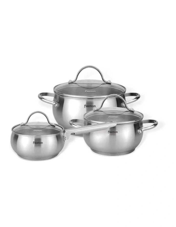 6pc Fissman Stainless Steel Cookware Set With Glass,Lids,Mirror MARTINEZ image 1