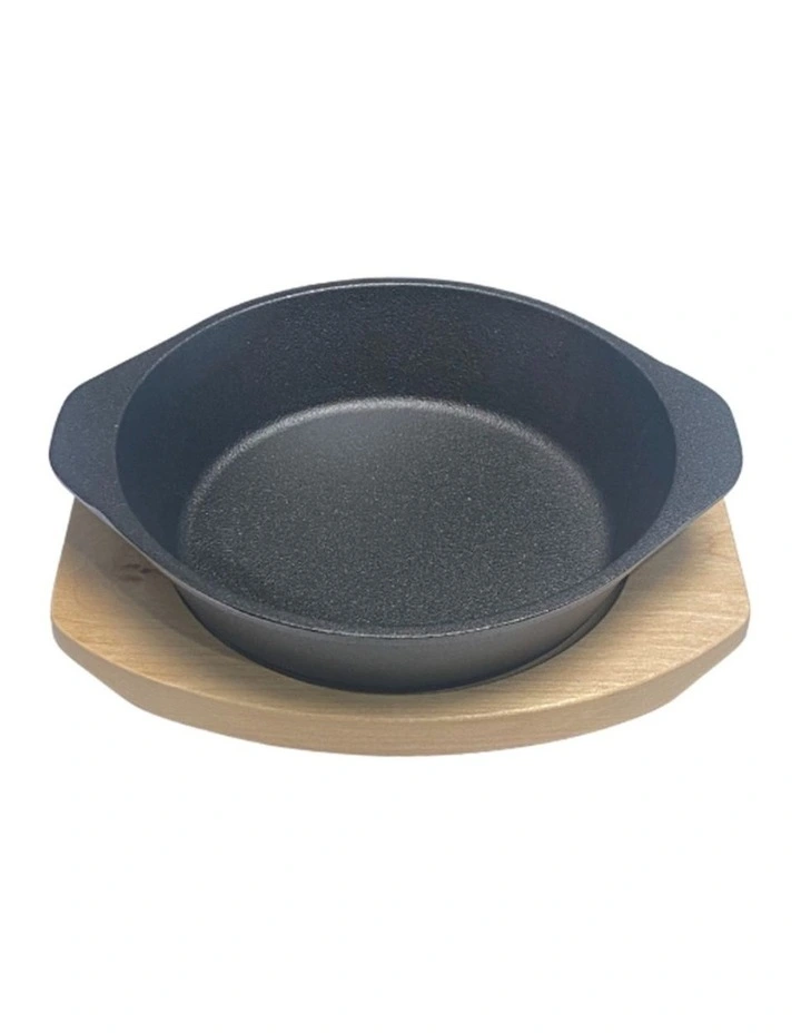 Fissman Cast Iron Pan With Two Side Handles On Wooden Sizzling Plate 19cm image 1