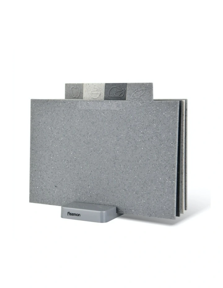 4pc Fissman Index Cutting Chopping Board Set With Stand Grey 29x22.5cm image 1