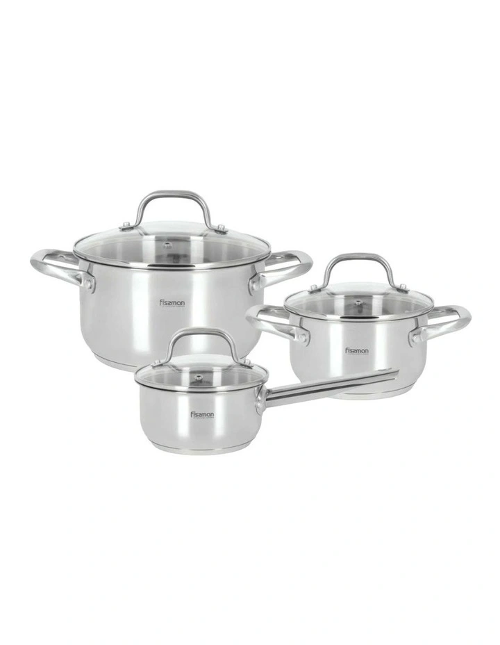 6pc Fissman Stainless Steel Casserole Cookware Set With Glass Lids FLORY image 1