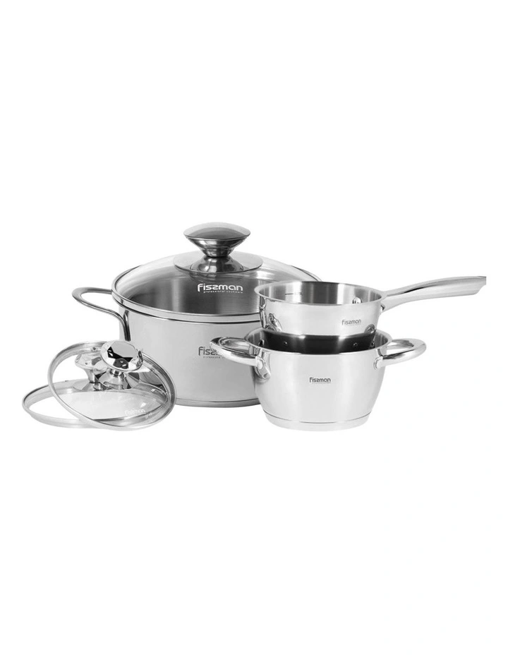 6pc Fissman Stainless Steel Cookware Set With Glass,Lids,Mirror FALCON image 1