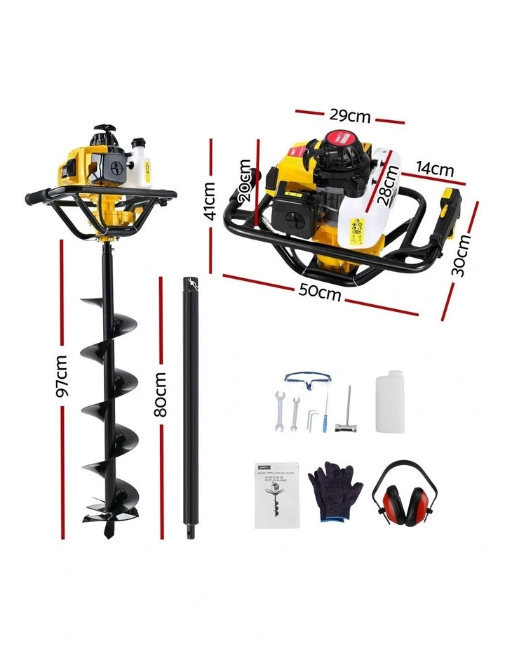 Giantz Post Hole Digger 200mm Petrol Drill Auger Extension Bits image 4