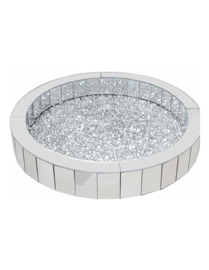 Silver Crushed Diamond Mirrored Tray For Vanity And Decorative Displays(Round) image 1