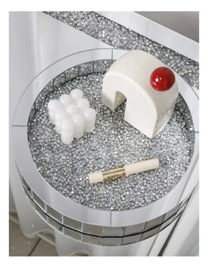 Silver Crushed Diamond Mirrored Tray For Vanity And Decorative Displays(Round) image 2