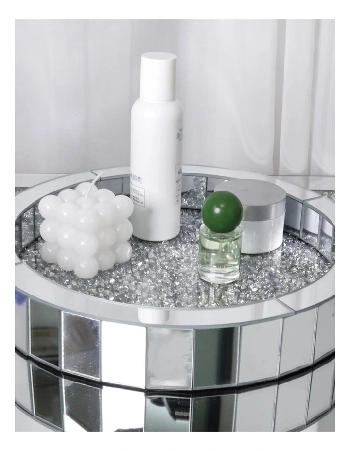 Silver Crushed Diamond Mirrored Tray For Vanity And Decorative Displays(Round) image 4