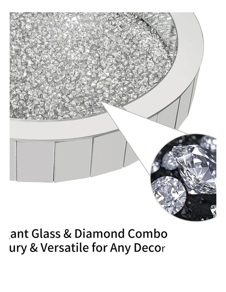 Silver Crushed Diamond Mirrored Tray For Vanity And Decorative Displays(Round) image 6