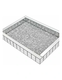 Silver Crushed  Diamond Mirrored Tray For Decorative And Serving Purposes(Rectangular)