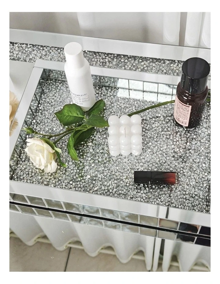 Silver Crushed Diamond Mirrored Tray For Decorative And Serving Purposes(Rectangular) image 3