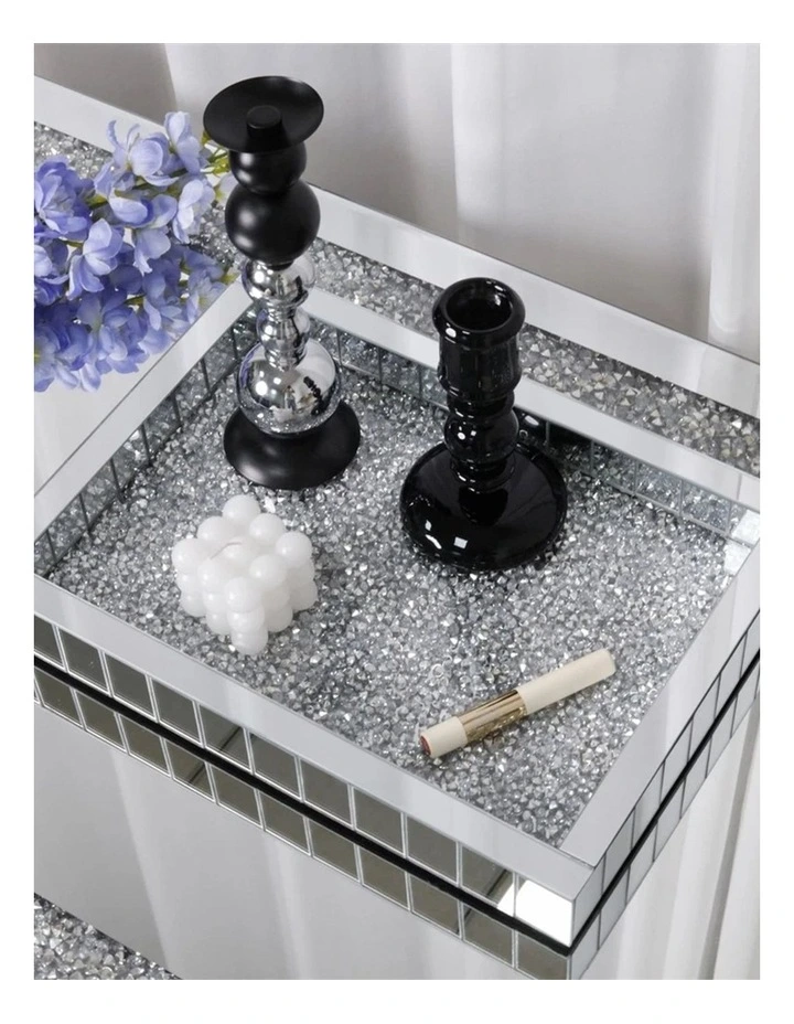 Silver Crushed Diamond Mirrored Tray For Decorative And Serving Purposes(Rectangular) image 4