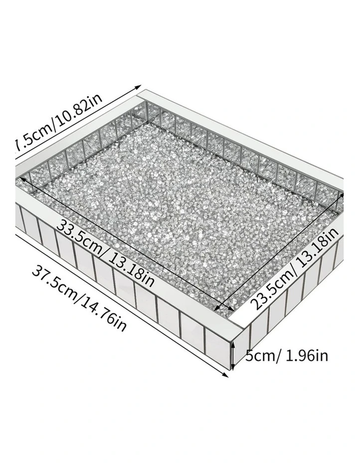 Silver Crushed Diamond Mirrored Tray For Decorative And Serving Purposes(Rectangular) image 7