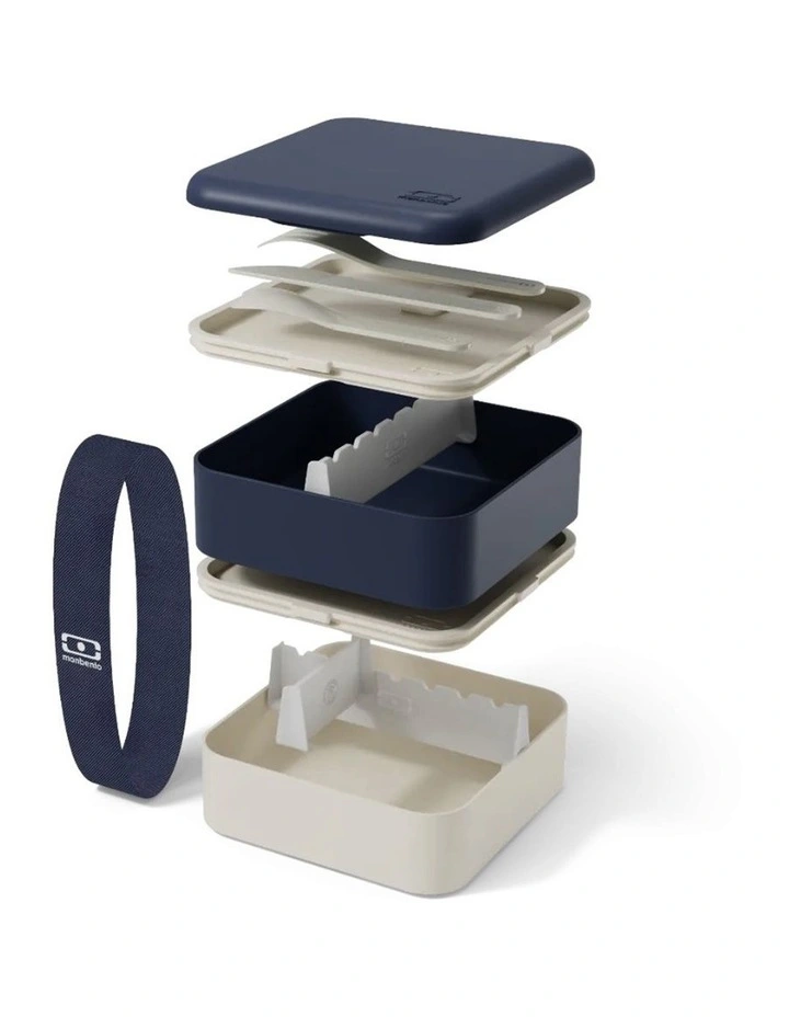 Monbento Flex - The 2 Compartment Lunch Box with Cutlery - Blue Natural image 2