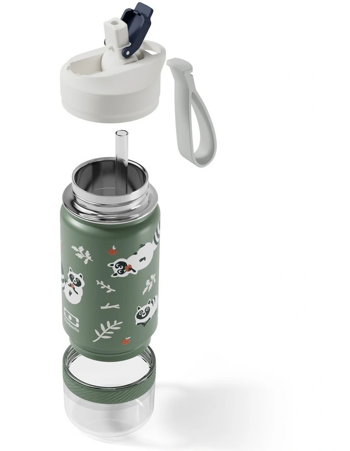 Monbento Twisty Kids Water Bottle with Snack Container- Racoon image 2