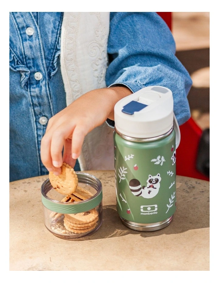 Monbento Twisty Kids Water Bottle with Snack Container- Racoon image 4