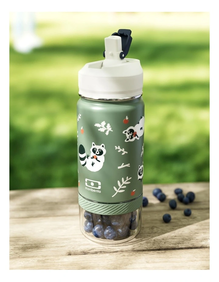 Monbento Twisty Kids Water Bottle with Snack Container- Racoon image 5