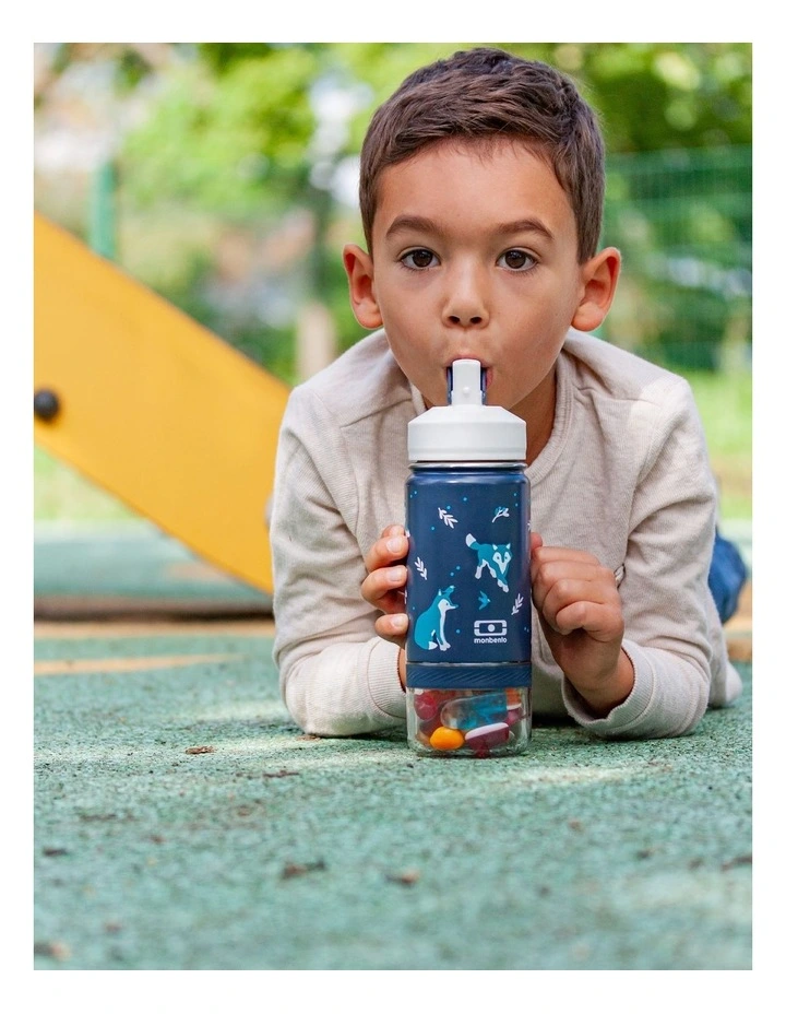 Monbento Twisty Kids Water Bottle with Snack Container- Wolf image 4