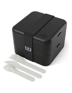 Monbento Flex - The 2 Compartment Lunch Box with Cutlery - Black Onyx