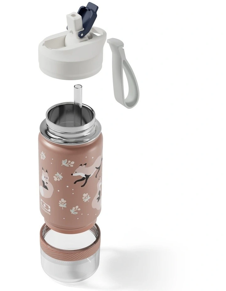 Monbento Twisty Kids Water Bottle with Snack Container- Fox image 2