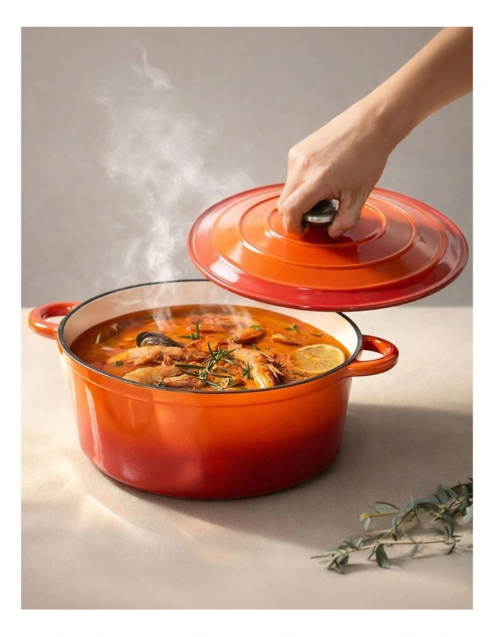 Toque Cast Iron Pot Dutch Oven Enameled Evenly Heats for Slow Cooking Orange image 6