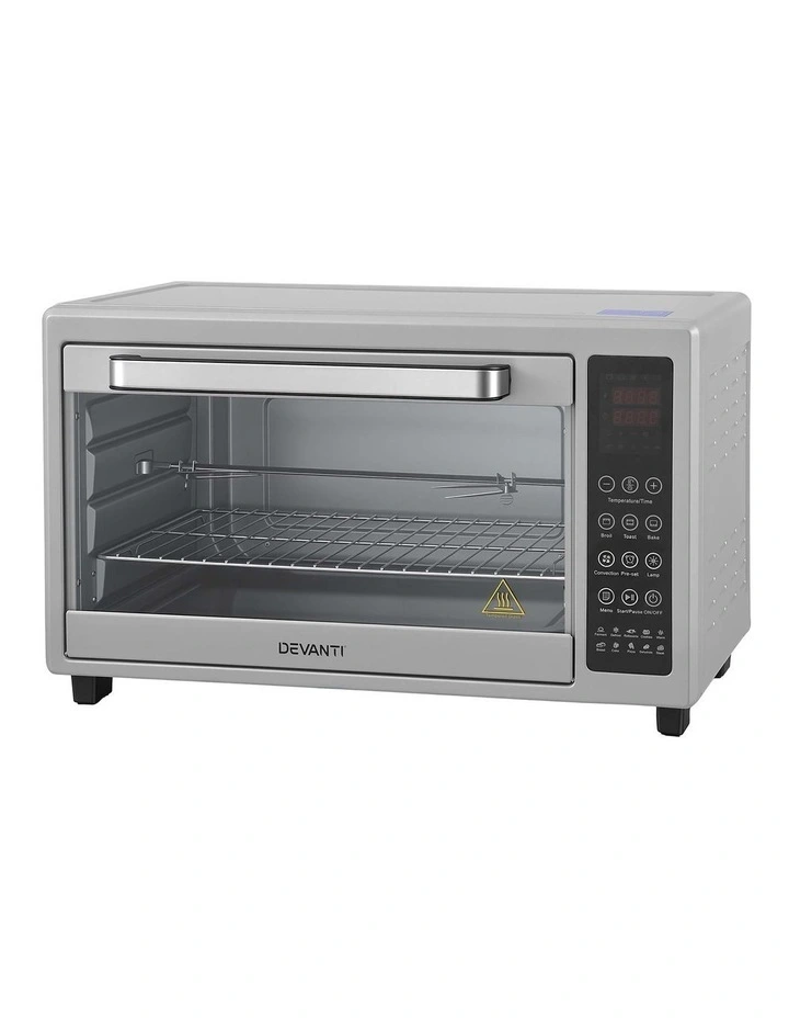 Devanti 48L Convection Oven Electric Fryer Bake Grill Ovens Benchtop 2000W Silver image 3