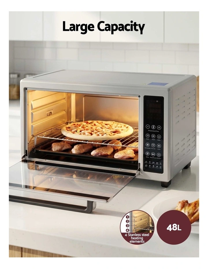 Devanti 48L Convection Oven Electric Fryer Bake Grill Ovens Benchtop 2000W Silver image 4