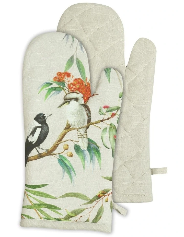 Australian Flora & Fauna Oven Mitt Set of 2 19x35cm Beige Multi image 1