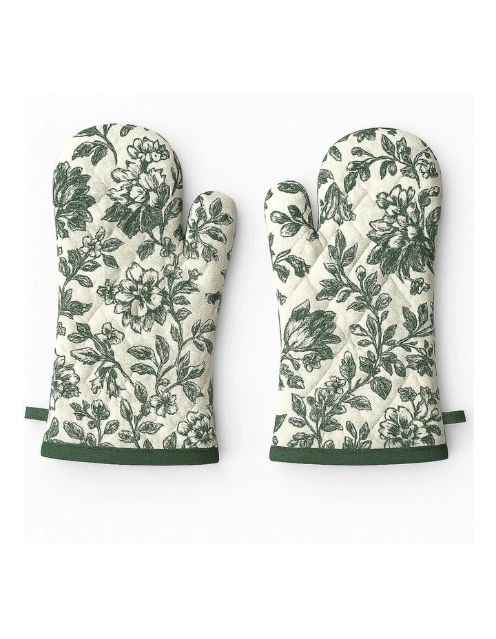 Floral Sonata Oven Mitt Set of 2 19x35cm Green image 1