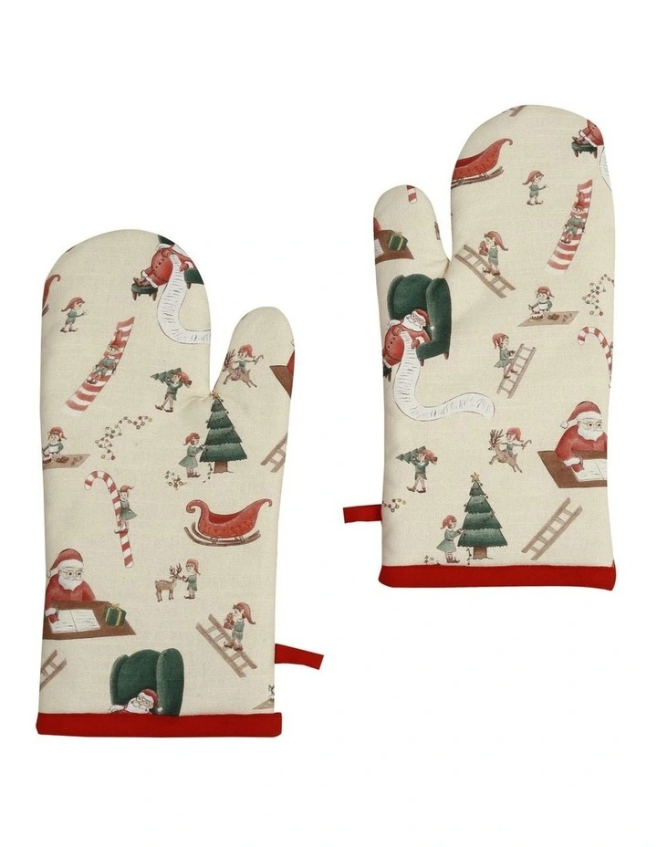 Santa's Workshop Oven Mitt Set of 2 19x35cm Beige image 1