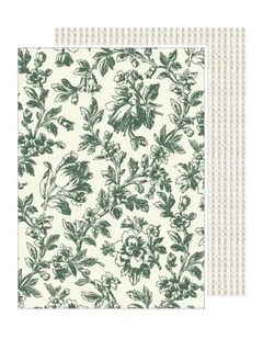 Floral Sonata Tea Towel Set of 2 50x70cm Green & Cream