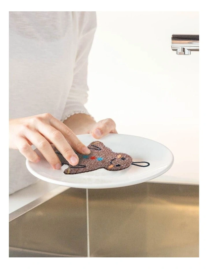 3pc Vigar Dish Scrubber Sponge Set Gingerbread Scratchless 14cm Assorted image 2