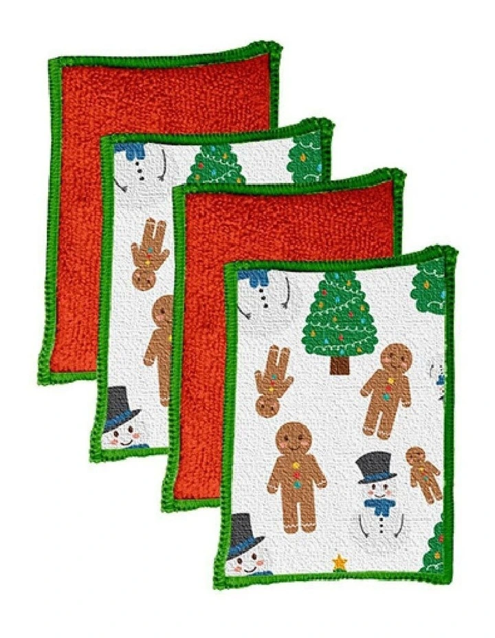 4pc VIGAR Microfibre Sponge Cleaner Christmas Tree Design Kitchen Scrubber 22cm image 1