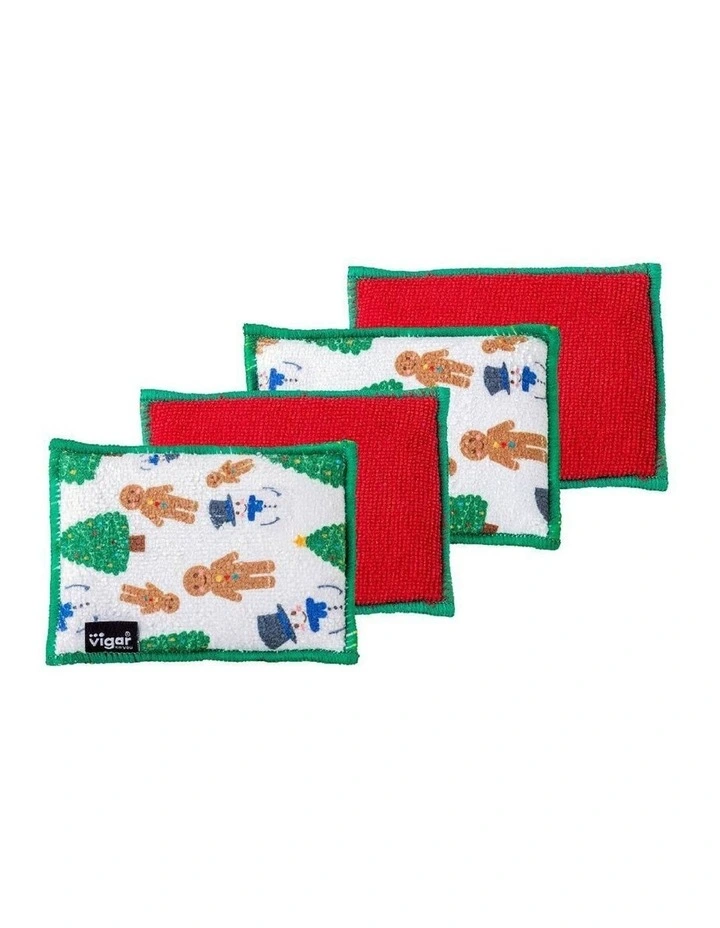 4pc VIGAR Microfibre Sponge Cleaner Christmas Tree Design Kitchen Scrubber 22cm image 2