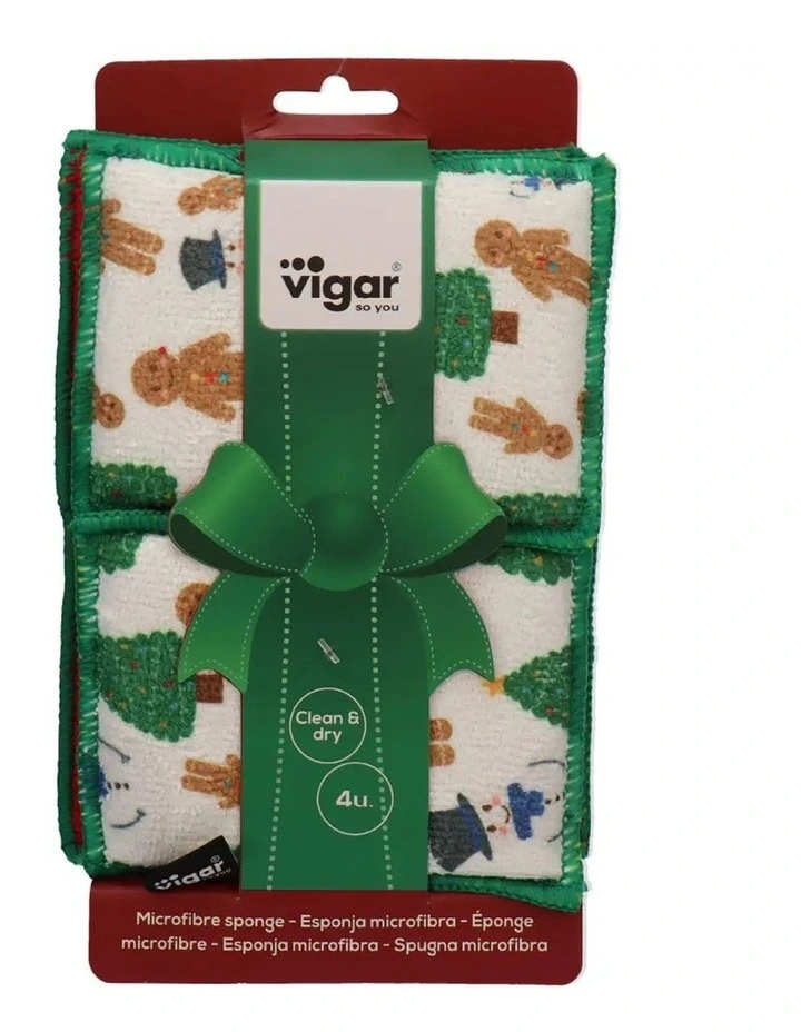 4pc VIGAR Microfibre Sponge Cleaner Christmas Tree Design Kitchen Scrubber 22cm image 4
