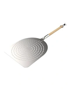 ZIIPA Perforated Pizza Peel Short Handle Aluminium Tray Beechwood 65cm