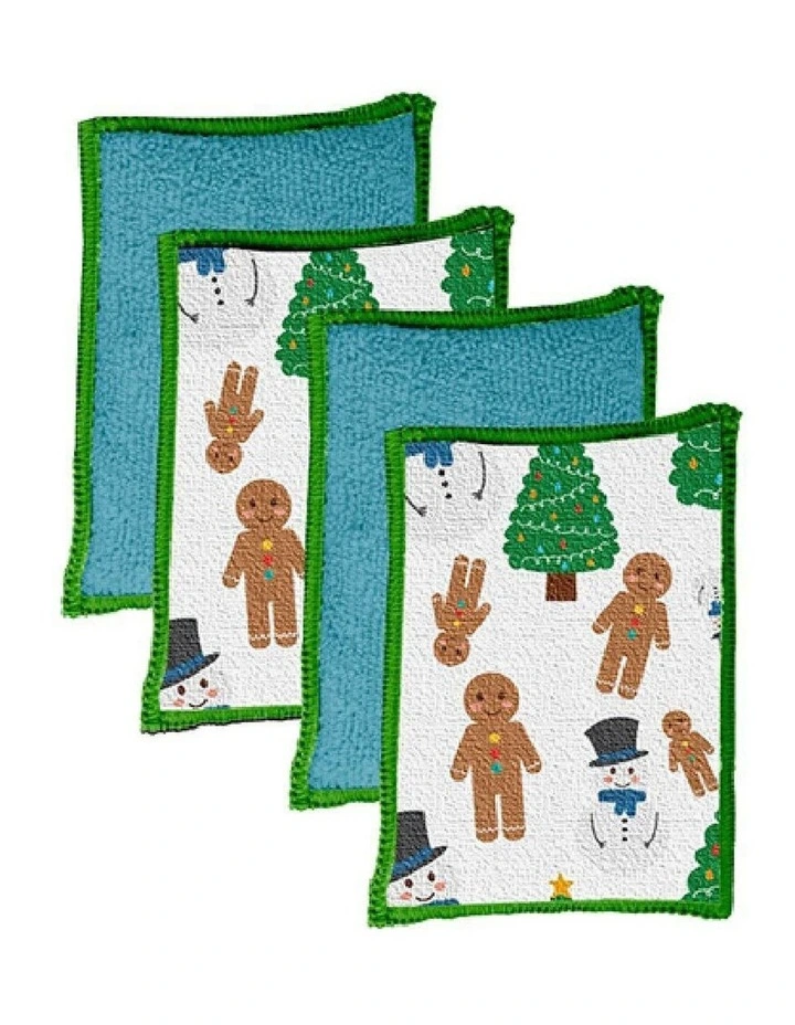 4pc VIGAR Microfibre Sponge Snowman Design Dirt Moist Remover Set 23cm image 1