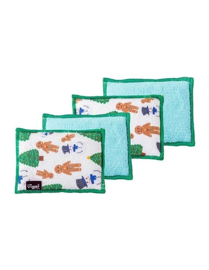 4pc VIGAR Microfibre Sponge Snowman Design Dirt Moist Remover Set 23cm image 2