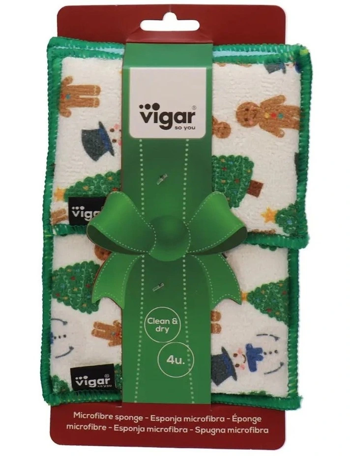 4pc VIGAR Microfibre Sponge Snowman Design Dirt Moist Remover Set 23cm image 3