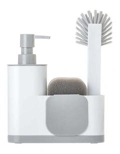 Vigar 4pc Plastic Monobloc Sink Caddy Set With Brush Sponge Detergent White