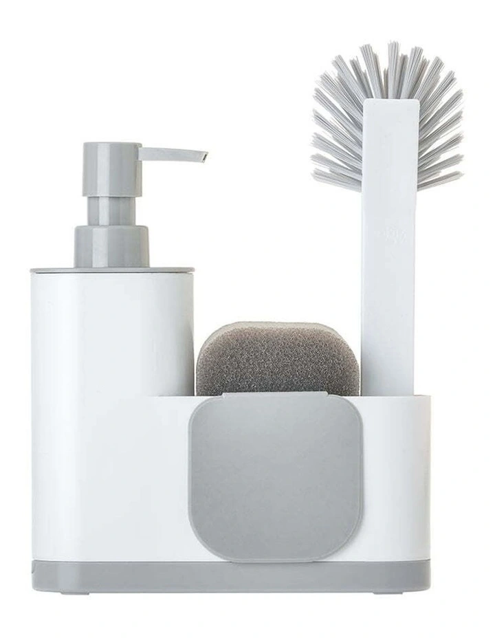 Vigar 4pc Plastic Monobloc Sink Caddy Set With Brush Sponge Detergent White image 1