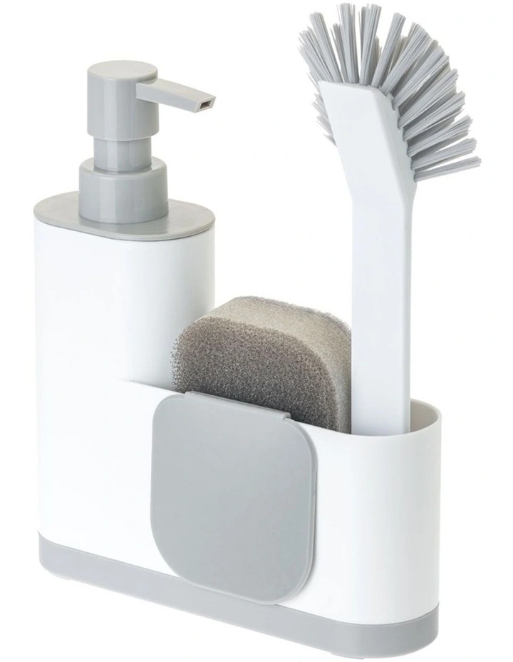 Vigar 4pc Plastic Monobloc Sink Caddy Set With Brush Sponge Detergent White image 2