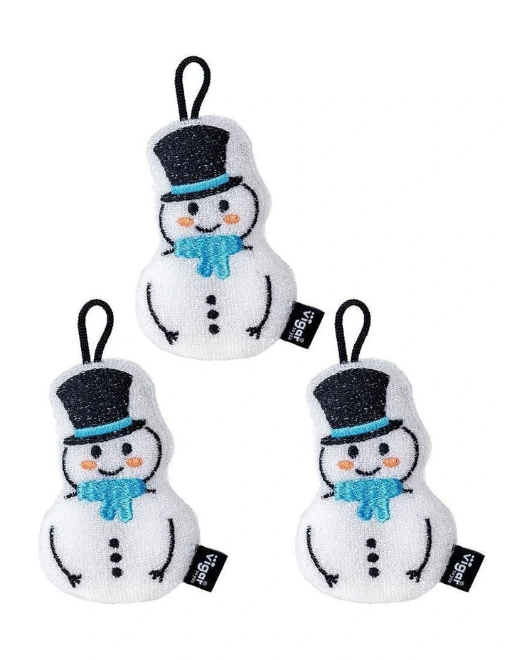 3pc VIGAR Snowman Dish Scrubber Sponge Set Scratch Resistant Kitchen Cleaning image 3