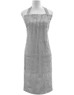 Jules Cotton Linen Striped Apron 83x68x0.3cm Charcoal & White