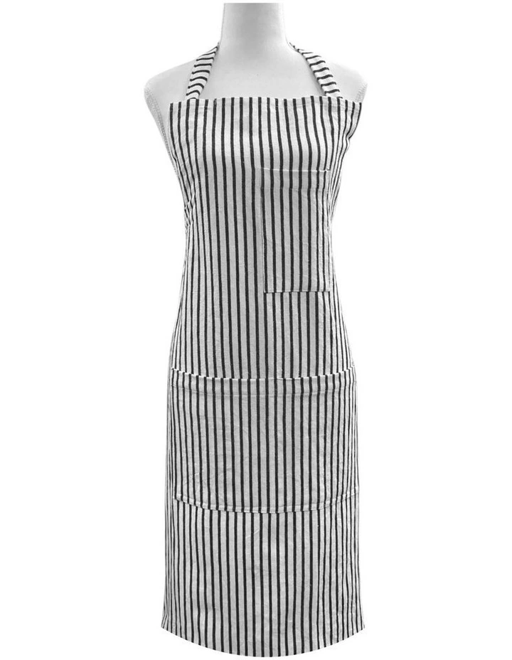 Jules Cotton Linen Striped Apron 83x68x0.3cm Charcoal & White image 1