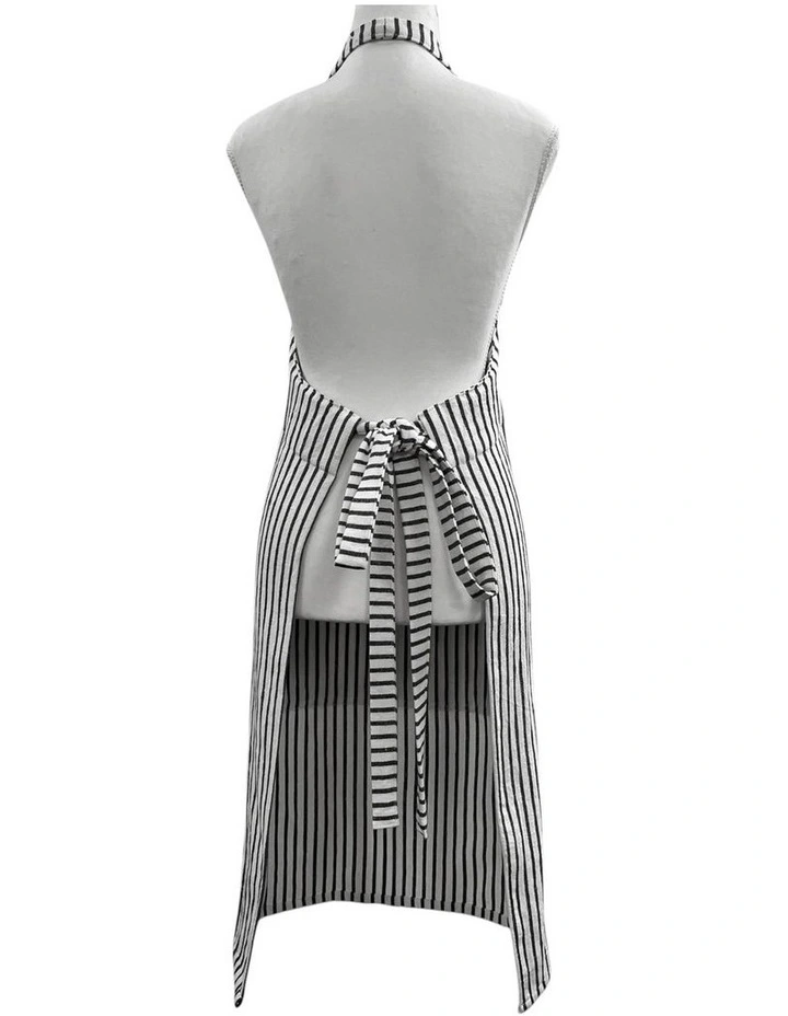 Jules Cotton Linen Striped Apron 83x68x0.3cm Charcoal & White image 2