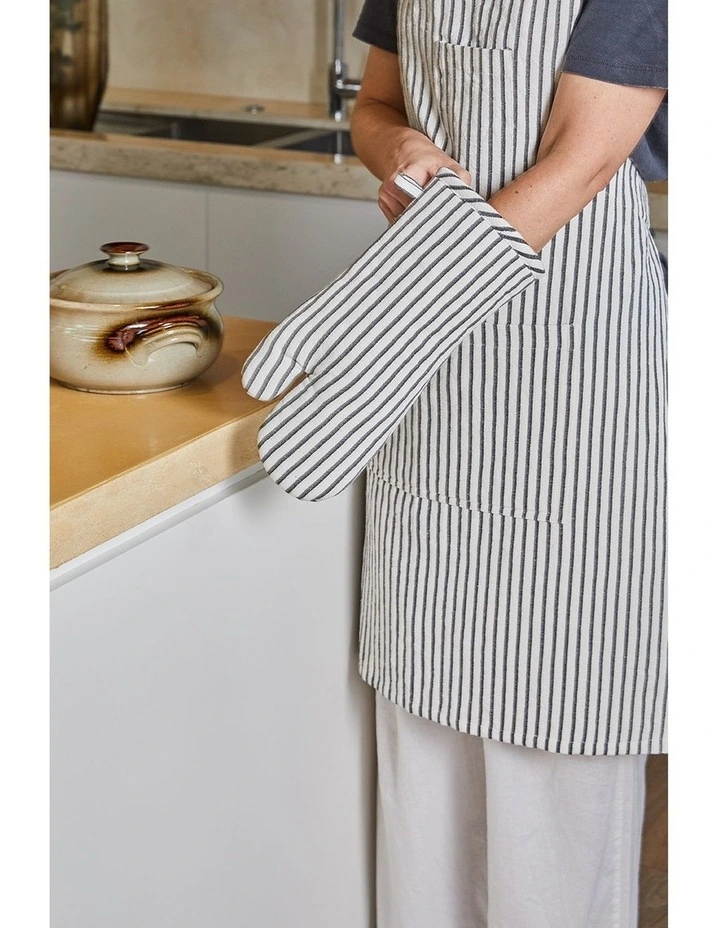 Jules Cotton Linen Striped Apron 83x68x0.3cm Charcoal & White image 3