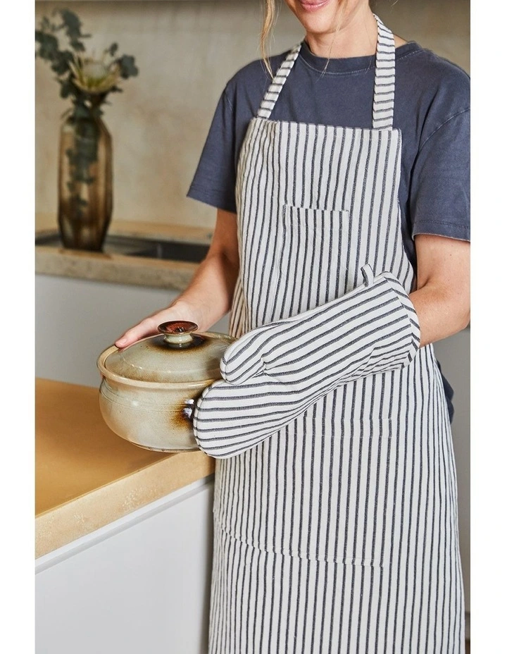 Jules Cotton Linen Striped Apron 83x68x0.3cm Charcoal & White image 4