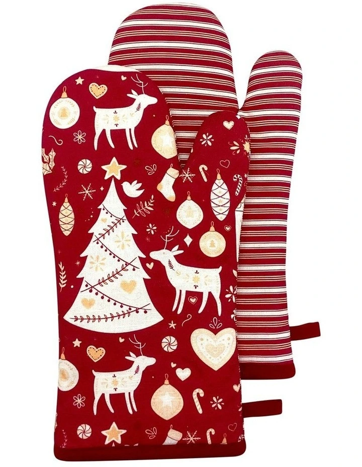 Scandi Yule Oven Mitt 2pk 19x35x3cm Red Multi image 1