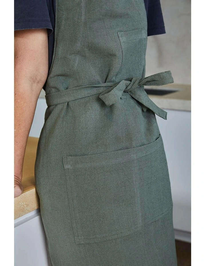 Jules Cotton Linen Apron 83x68x0.3cm Olive Green image 3